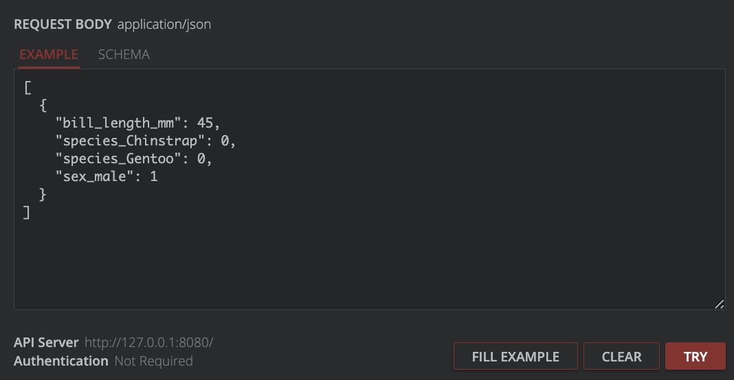 plumber API request body