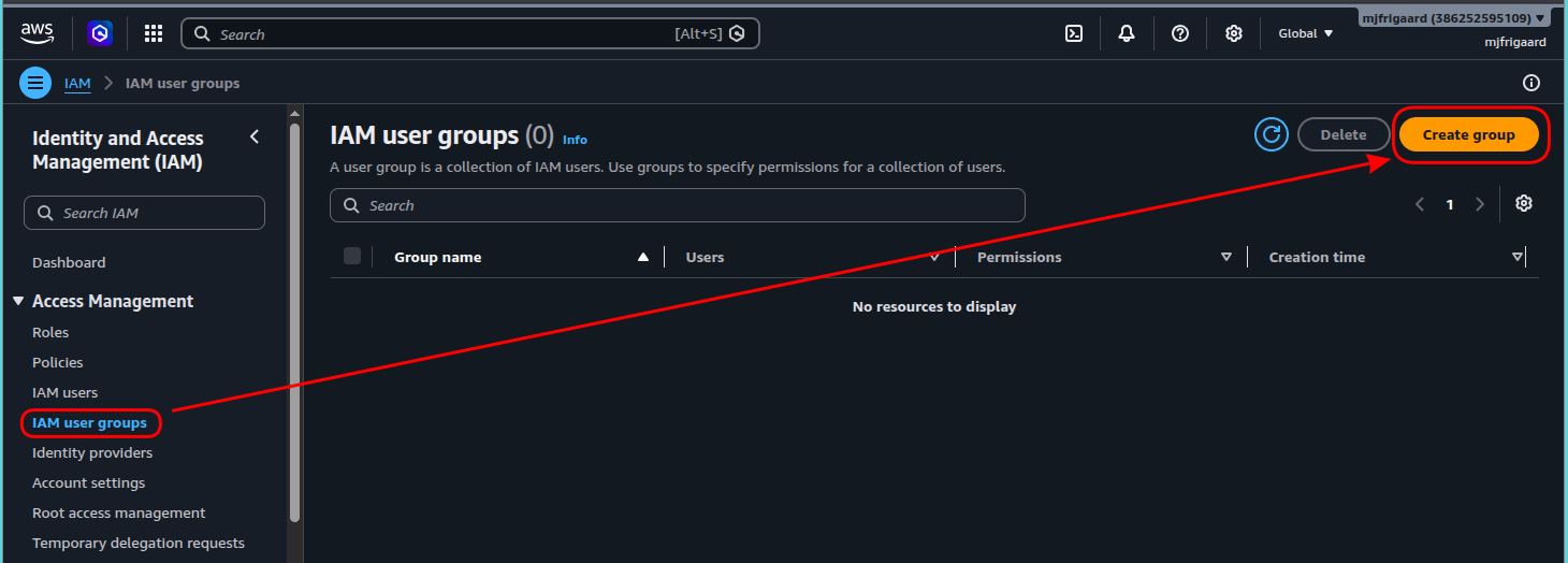 Select ‘IAM user groups’
