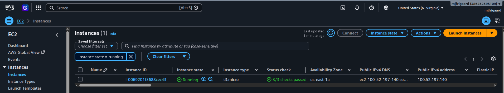 Click to enlarge the running EC2 instance on AWS Console