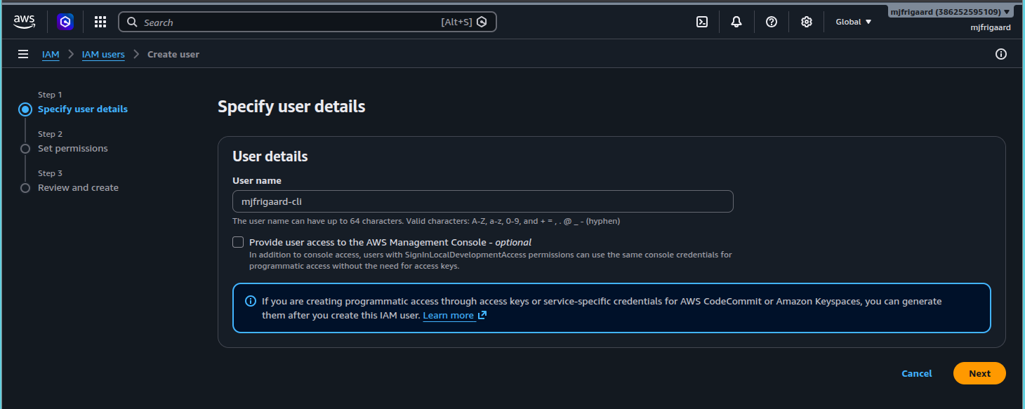 Create IAM user