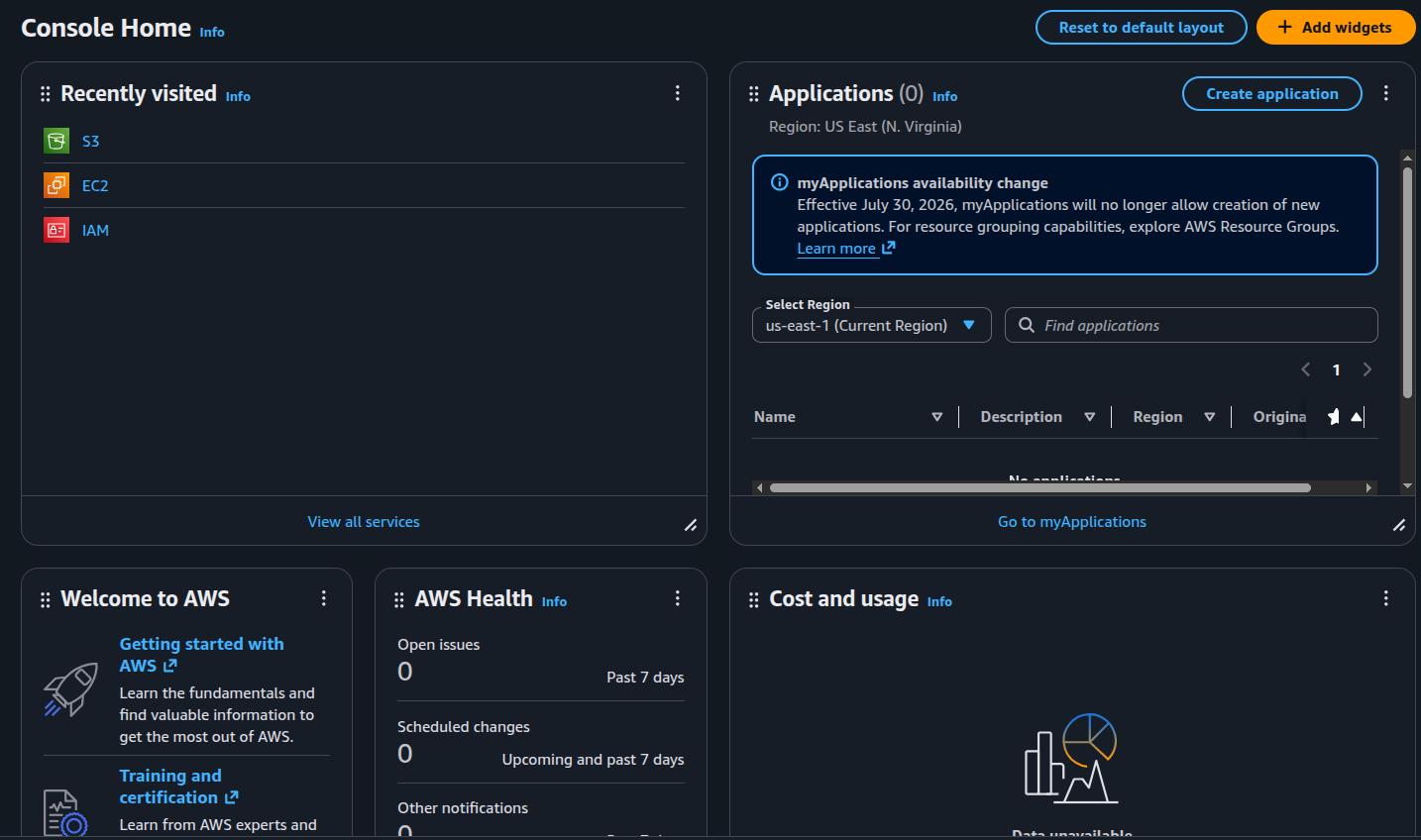 AWS Console Home