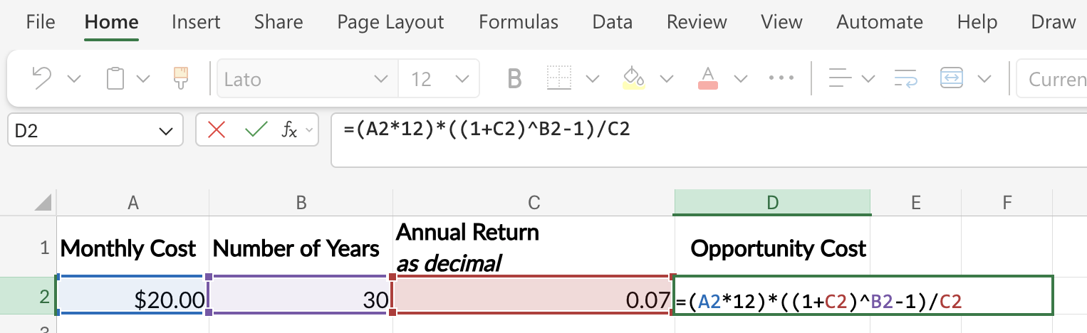 Opportunity Cost in Excel
