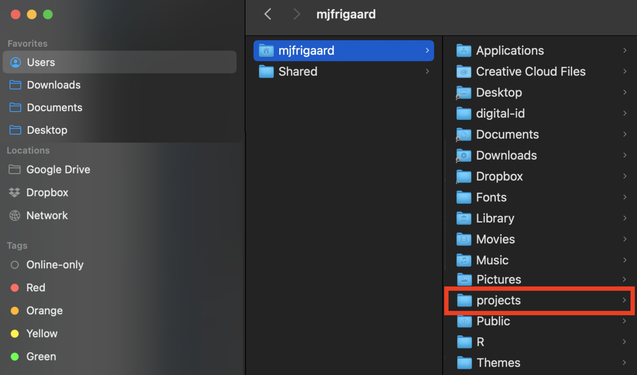 folder structure on macOS