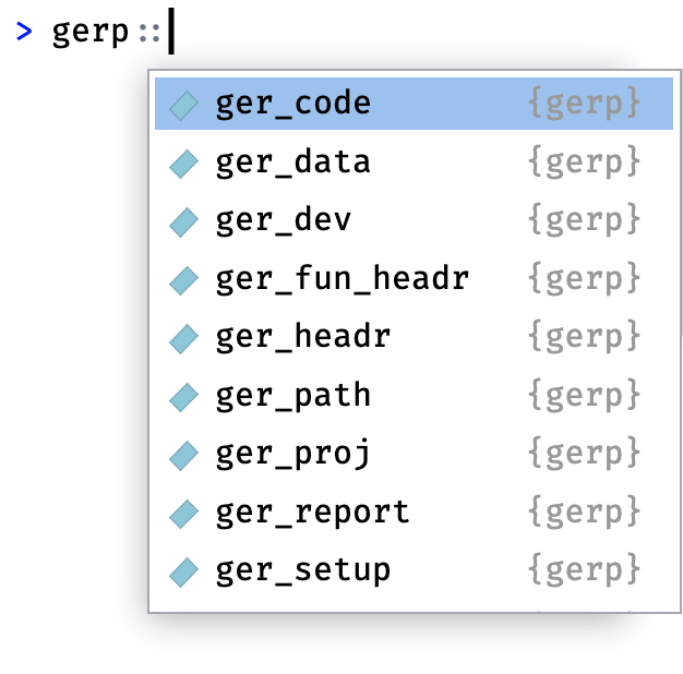 All functions and objects in gerp